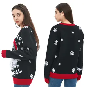 Suéter de Natal unissex personalizado OEM pulôver de malha anti-rugas gola redonda gola redonda desenho animado de Natal de inverno para homens e mulheres