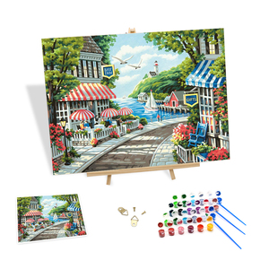 Pittura fai da te con i numeri <span class=keywords><strong>per</strong></span> adulti negozi di strada in riva al mare dipinto a mano <span class=keywords><strong>su</strong></span> <span class=keywords><strong>tela</strong></span> <span class=keywords><strong>Kit</strong></span> di pittura Home Art Decor - Product Image 1
