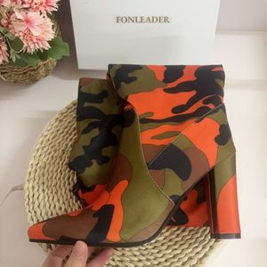 Chunky New Design Botas Dama Camouflage Female Shoes Stiletto Heel Knee-high Women <b>Boots</b> - Product Image 6