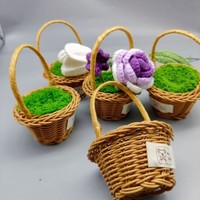 Panier à fleurs miniature fait main au crochet, ornement en fil torsadé, mini ornement en rotin PP multifonctionnel, style minimaliste