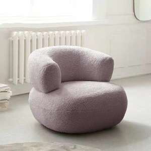 Fauteuil Bas Bouclé “Teddy” en Laine d'Agneau, Fauteuil de Salon Élégant Blanc pour le Repos et la Vente - Product Image 3