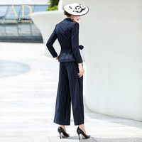 Nœud de col à lacets personnalisé mode élégant rayé costume ensembles pantalon ample haut de gamme mode formelle carrière pantalons costumes