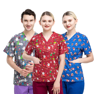 Uniformes d'hôpital à motif de Noël bon marché hommes femmes T-<span class=keywords><strong>shirt</strong></span> infirmière gommage médical confortable uniforme médical gommages chemise imprimée - Product Image 4