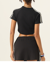 Ensemble haut court et jupe à rayures latérales pour femmes, tenue de sport de tennis en 2 pièces, logo personnalisé