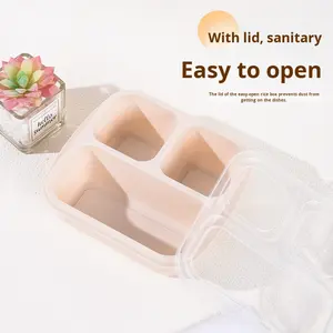 Boîte à lunch carrée en paille de blé à trois compartiments, capacité 301-500 ml, style minimaliste, pour fruits, noix et collations, hermétique et fraîcheur garantie - Product Image 4