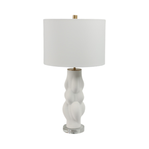 Lampada da Tavolo 3D Scolpita con Base in Gres e Paralume Classico in Tessuto, Decorativa per Camera da Letto e Soggiorno - Product Image 3