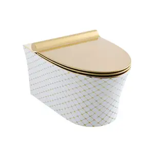 Design europeu Elegante economizar água armadilha P-fixado na parede do armário de água de uma peça wc wc ouro