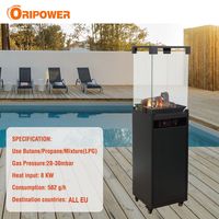Innopower Nouveau design, petit chauffage de terrasse portable de 8 kW en verre avec roues, foyer au gaz d'extérieur pour jardin, pierres de lave à haute puissance chauffante