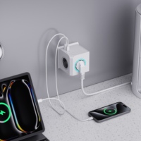 Chargeur mural à charge rapide PD25W, prise USB, cube de prises multi-prises, câble multi-prises EU, cube de prises multi-standards, anneau lumineux