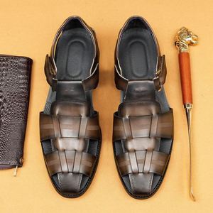 Sandalias de Verano para Hombre, Personalizadas, de Lujo, Tejidas a Mano, Transpirables, de Cuero Vacuno, Casuales de Negocios, Punta Abierta, Cierre de Velcro - Product Image 3