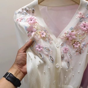 フレンチスタイルニットカジュアルカーディガンブラウス女性刺繍花柄Vネック長袖甘いヴィンテージシックな軽量コート - Product Image 6