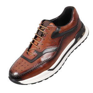 Chaussures décontractées pour hommes en cuir véritable à lacets, bout rond, semelle extérieure en caoutchouc anti-odeur, semelle intermédiaire en EVA, toutes saisons - Product Image 5