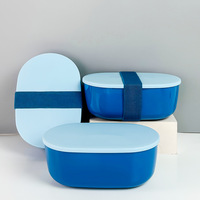 Nouvelle boîte à bento japonaise ovale pour enfants, compartimentée, en PP de qualité alimentaire, compatible micro-ondes, avec fermeture à sangle élastique, 501-800ML