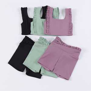 Mode <span class=keywords><strong>taille</strong></span> personnalisée Double couches volants conception Yoga Boutique tenues OEM / ODM athlétique filles course ensemble de vêtements de sport 2025 - Product Image 5