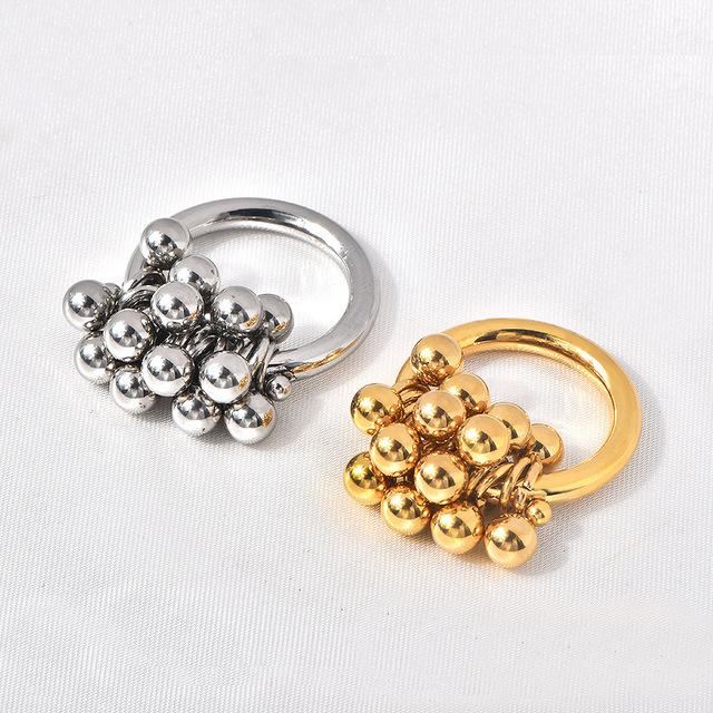 High-end Stainless Steel Ball Grape Cluster Niche Beaded Vacuum Gold-plated Ball Fashion Elegant All-match Women's Ring Jewelry