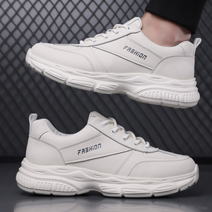 Baskets Chunky en Cuir Véritable à Bout Rond et Lacets, Plateforme Amortie, pour Hommes, Décontractées, de Course, d'Extérieur et Tendance - Product Image 1