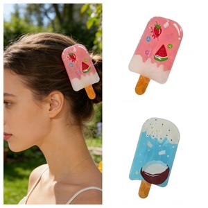 กิ๊บติดผมพีวีซีแบบขายส่ง พิมพ์โลโก้ได้ ดีไซน์<span class=keywords><strong>มะพร้าว</strong></span> 3 มิติ ขนาดใหญ่ สีฟ้า สำหรับผู้หญิง ร้านบูติก - Product Image 1