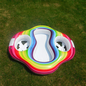Inflatable Twin Swimming Ring 120Cm Rainbow Color Dual User PVC Kids Water Float Toy - Product Image 2