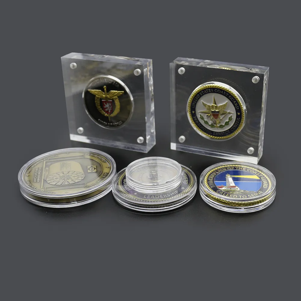 Commemorative Uitdaging Coin Houder Capsual Display Acryl Plastic Case Kleine Vierkante Custom Goud Zilver Coin Box