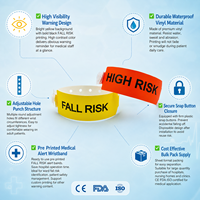 Bracelet d'identification médicale en plastique pour patient hospitalier avec alerte RISQUE DE CHUTE/ALLERGYE pour adulte