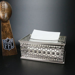 Caja de pañuelos exquisita, dispensador de servilletas doradas, organizador de pañuelos de plata, soporte de tejido de metal para tallado artístico - Product Image 6