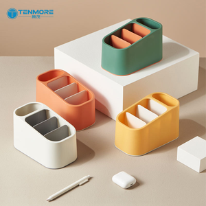 4-Grid Desktop Remote Control <strong>Holder</strong>, Morandi Color-blocking TV Controller Organizer, Plastic Makeup Brush Storage Box - Product Image 5
