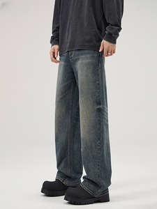 Abbigliamento Maschile #   Jeans Americani Retrò Lavati a Gamba Dritta - Jeans a Gamba Larga, Versatili e Casual, Popolari tra i Giovani Uomini - Product Image 1