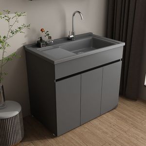 Mueble de lavadero con lavadero integrado, de aluminio, con espacio para lavadero, grifo monomando, combo de tocador de baño - Product Image 2