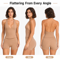 Camiseta de yoga con cuello halter y espalda descubierta para mujer, con sujetador incorporado, tacto suave, secado rápido, ajuste ceñido, camisola deportiva, proveedor personalizado