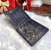 Calendario de Adviento con Carpetas Personalizadas Impresas y Grabadas en Relieve, Estilo Libro, 24 Puertas Precortadas, Materiales Reciclados, Sorpresas Navideñas