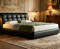 Lit en cuir noir de luxe, fabrication directe d'usine, tête de lit capitonnée, taille QUEEN, lit rembourré pour chambre à coucher