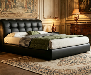 Base de Cama de Cuero Negro de Lujo Directo de <span class=keywords><strong>Fábrica</strong></span> con Cabecero Acolchado, Tamaño Queen, Cama Tapizada para <span class=keywords><strong>Muebles</strong></span> de Dormitorio - Product Image 3