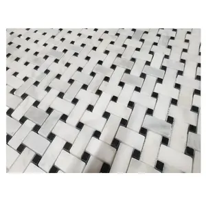 2023 White Bianco Marble Basketweave Mosaic Polished CEM-MOS-32-43-07 Custom size Luxury Fashion Decoration Model High Quality