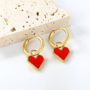 Heart-Shaped Huggie <b>Earrings</b> Gold Stainless Steel Studs <b>Red</b> Black White Color For Gift Fashion Jewelry - Product Image 4