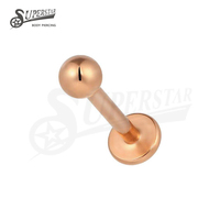 SUPERSTAR ASTM F136 Titane Classique à Filetage Interne, Finition Polie Haute Brillance, Boule Plate, Labret, Stud pour Lèvre, Bijou de Piercing