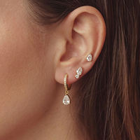 BinShuo 3 Paar Set 18K Verguld Roestvrij Staal Traanvormige Witte Zirkoon Trendy Hangende Oorbellen voor Vrouwen - Bruiloftcadeau
