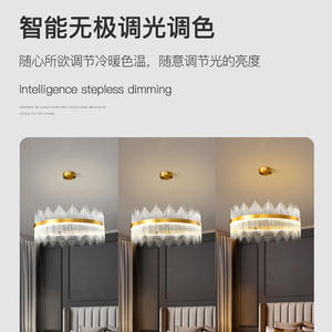 Lustre moderne minimaliste élégant en cristal, en acier inoxydable doré, LED, luminaire de luxe moyen, salon, salle à manger - Product Image 6