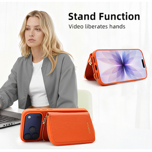 Étui de téléphone de luxe en cuir PU imperméable avec porte-cartes RFID magnétique et chargement sans fil, avec bandoulière, pour la vente en gros - Product Image 4