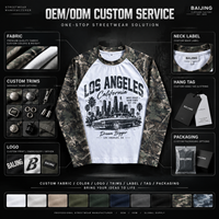 T-shirt à manches longues col rond pour homme, avec empiècements camouflage, coupe raglan, personnalisable, impression Los Angeles, style vintage, streetwear décontracté, directement de l'usine
