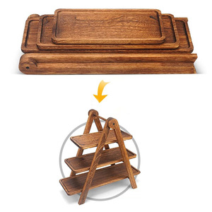 Estante de Almacenamiento de Madera de Múltiples Niveles, Soporte de Exhibición Portátil de Madera Sólida de Tres Niveles para Uso en Fiestas y Restaurantes - Product Image 1