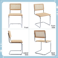 Fauteuil de salle à manger moderne en rotin et bois, style Cesca, avec revêtement en métal argenté, durable, pour la maison, le salon, structure en acier