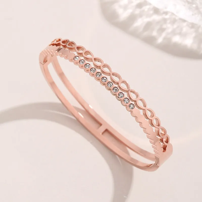 Nabest Rose Gold Fashion Stainless Steel Geometric Layers cz Zircon Bracelet Bangle Jewelry Women Bangles Wholesale