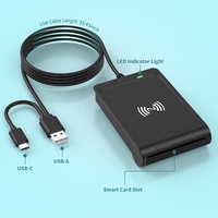 Lecteur de cartes intelligentes NFC à double interface USB-A USB-C 2 en 1, lecteur de cartes à puce à contact PC/SC CCID ISO7816