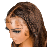 Perruque Bob tressée brune 13x4 Lace Front, cheveux humains Remy lisses pré-tressés avec dentelle transparente, baby hair et installation sans colle