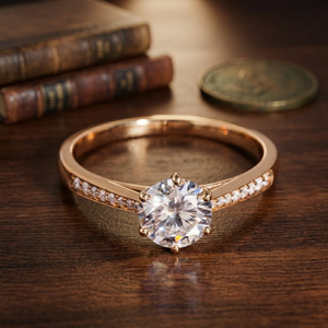 Anillo de Compromiso Clásico de 1 Quilate con Corte Brillante Redondo, Oro Sólido de 10K, Moissanita, Elegante Banda de Eternidad para Mujer, Certificado GRA - Product Image 6