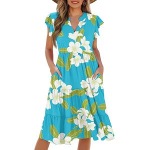 Vestido Midi de cintura alta para mujer Lei Pua Melia personalizado, vestidos informales, vestido Midi de lino con cuello en V y bolsillos laterales para verano - Product Image 5