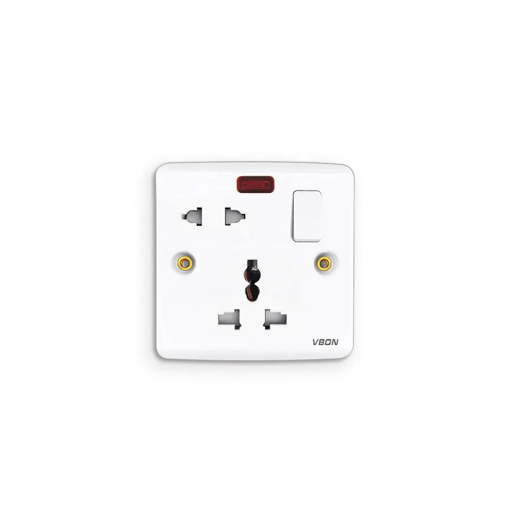 Interruptor y enchufe VBQN 16A Interruptor universal de 5 pines y enchufe de pared con neón