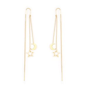 Pendientes Minimalistas de Acero Inoxidable con Baño de Oro de 18K, Diseño de Luna y Estrella Hueca, con Cadena Larga y Borlas, para Mujer - Product Image 1