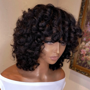 330% Density Brazilian Egg <strong>Curl</strong> for <strong>Pixie</strong> Cut <strong>Wig</strong> Short Bob Water Wave with Transparent Lace Pre-plucked Bangs Women Human Hair - Product Image 2