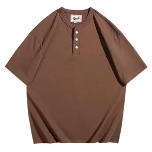 230G ağır <span class=keywords><strong>Henry</strong></span> pamuk erkek yaz kısa kollu tişört amerikan Retro tarzı düz renk tığ işi baskılı boş Ami iplik boyalı - Product Image 2